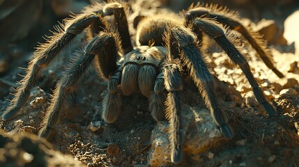 Wall Mural -   Close-up of a large spider on the ground, facing forward