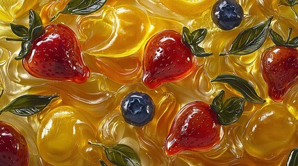 Sticker -   A close-up of a cluster of gummies filled with strawberries and blueberries in the center