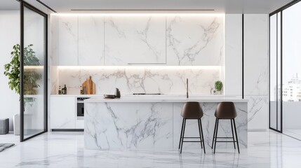 Wall Mural - White kitchen, marble counter