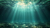 underwater view of a mangrove forest, with empty, clear waters showcasing the unique root structures. The tranquil scene evokes a sense of mystery and untouched natural beauty