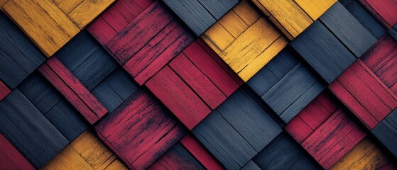 Poster - A colorful wood pattern with red, yellow, and blue squares