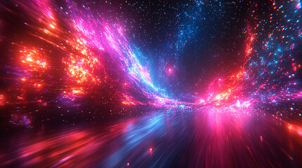 Wall Mural - neon journey through hyperspace, featuring vibrant, streaking stars and dynamic trails of light, evoking a sense of speed, time travel, and futuristic exploration