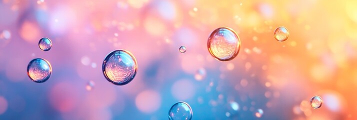 Wall Mural - Floating bubbles glide across a colorful gradient backdrop, creating an abstract and captivating atmosphere that adds depth and interest to the digital space