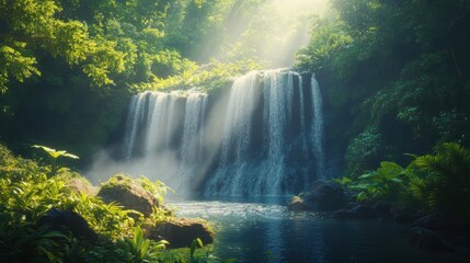 Poster - Majestic waterfall in a lush forest