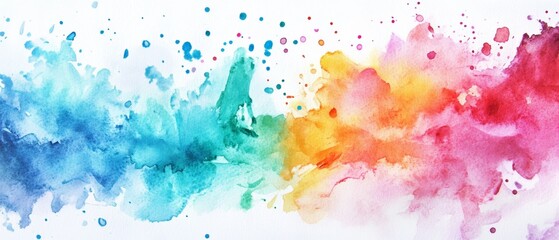 Sticker - A colorful watercolor painting with a rainbow and splatters of paint