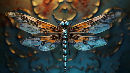 Wall Mural - Intricate patterns on the wings of a dragonfly, showcasing the detailed veins and vibrant hues of this fascinating insect.