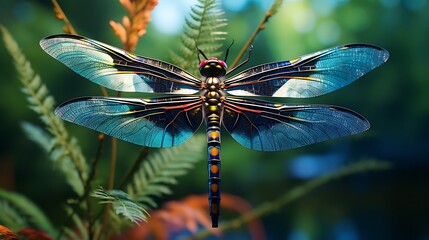 Wall Mural - Intricate patterns on the wings of a dragonfly, showcasing the detailed veins and vibrant hues of this fascinating insect.