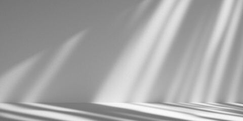 Poster - White minimalist curved studio for product presentation. Empty room with shadows of blinds. 3d room background with copy space. 3d render illustration