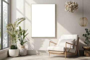 Poster Frame in Beige minimalist living room interior created with generative AI