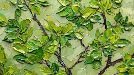 Textured green leaves on a painted background