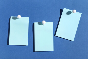 Wall Mural - Paper notes pinned on blue background