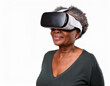 © Ranta Images - Portrait of a Woman Using VR Glasses Headshot Isolated on White Background with Copy Space