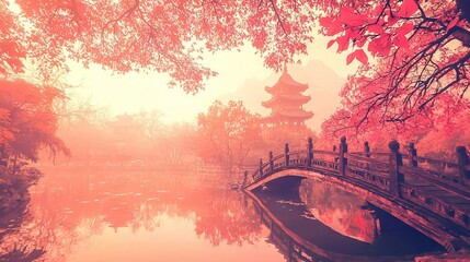 Wall Mural - bridge next to green-covered forest on foggy day