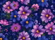 © designermetin - Seamless cosmos flowers illustration pattern, wallpaper design. Generative ai
