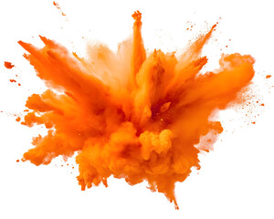 Bright Orange Paint Color Explosion Burst at a Festival, Isolated on a Transparent PNG Background   