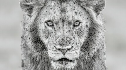 Sticker -   A detailed image of a lion's face, captured in monochrome