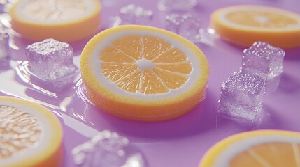 Wall Mural -   A grapefruit halved on an ice-cubed table with assorted fruits