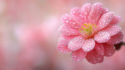 Wall Mural -   A close-up of a pink flower with water droplets, surrounded by a blurry background of pink blossoms