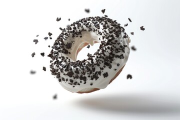 White chocolate glazed donut with cookie crumbs and creme filling.