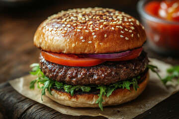 Wall Mural - hamburger on a plate