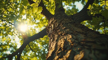 Poster -   A tree's branches and leaves, illuminated by the sun in close detail