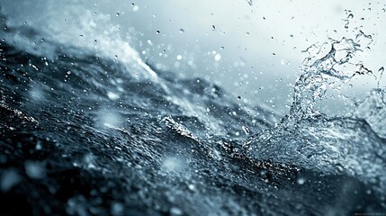 Wall Mural -  A close-up of blue water splashing on the surface, set against a backdrop of clear blue sky