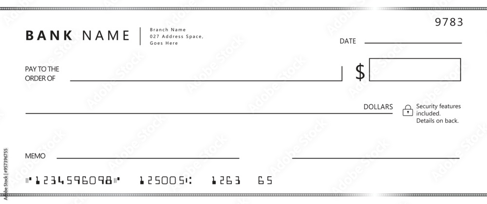 Blank bank check, checkbook cheque template with blue guilloche, vector ...