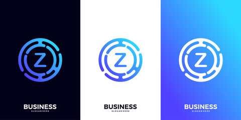 Letter Z gradient tech logo design template. Abstract global symbol with circle connection logo.