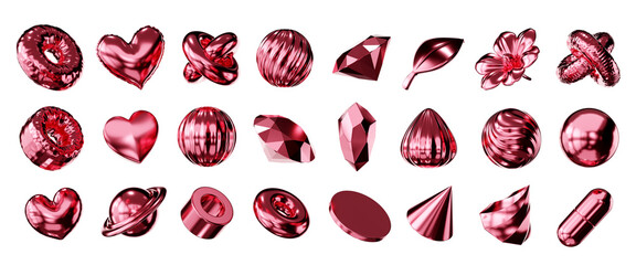 Fototapete - Red Decoration set element for design pack isolated background 3d rendering	
