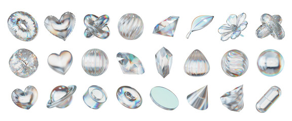 Fototapete - White holographic objects decoration set pack isolated background 3d rendering	
