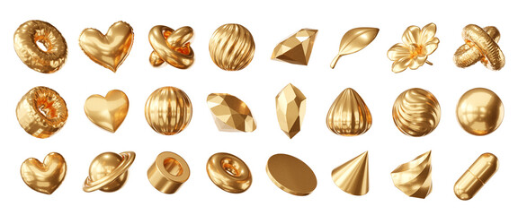 Fototapete - Gold Object geometry shape set isolated background 3d rendering	
