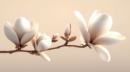 Poster -   A branch adorned with white flowers against a light brown background