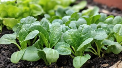 Wall Mural - Fresh Spinach Seedlings Growing in Garden