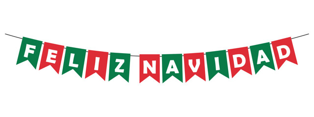 Wall Mural - feliz navidad bunting garland, red and green pennants with white letters, party spanish lettering banner, vector decorative element