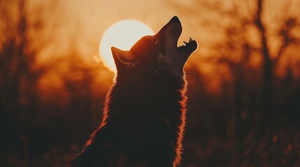   A dog's head against a sunny sky and lush trees