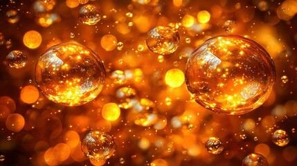 Canvas Print -   A cluster of air bubbles floating above a brown-yellow backdrop with numerous bubbles on top