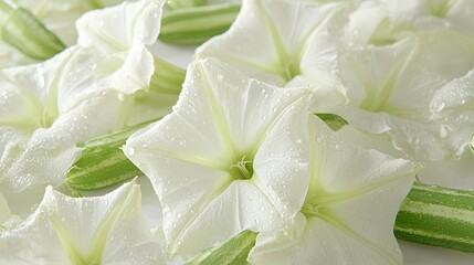 Sticker -   Close-up of white flowers with water droplets and green stripe on petals