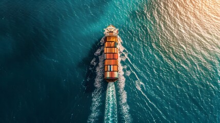 Aerial View Of Container Cargo Ship In Sea