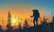 © Innovator587 - A silhouette vector of a person hiking.