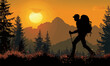 © King558 - A silhouette vector of a person hiking.