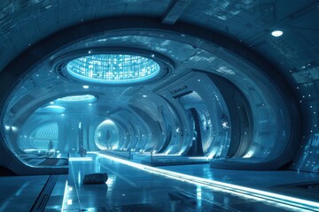 Wall Mural - a blue tunnel with a blue ceiling and blue walls