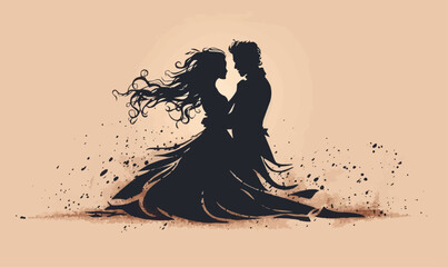 Silhouette vector of a couple dancing.