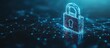 ©  AugmentArt - Cybersecurity and digital data protection theme featuring a small padlock with binary polygon interconnects on a dark blue background