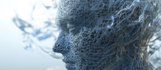 Aufkleber - 3D Rendering Mind Field series Aesthetic composition featuring a wire mesh human head and fractal patterns ideal for themes in artificial intelligence science and technology