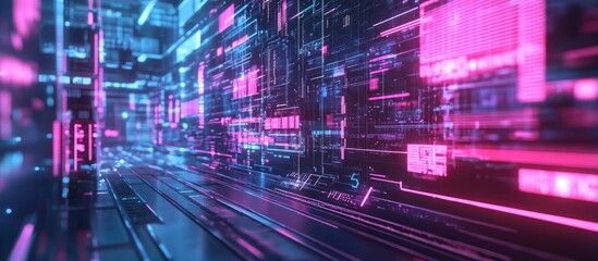 Poster - Futuristic mobile technology backdrop featuring holograms and the 5G network concept representing high speed internet and next generation connectivity through 3D rendering and illustration