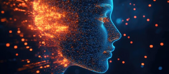 Aufkleber - 3D illustration of a polygonal human face representing a cyborg head Concept of artificial intelligence and futuristic design