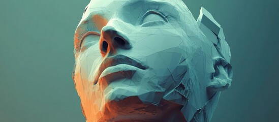 Aufkleber - 3D illustration of a polygonal human face showcasing a cyborg head design Conceptual representation of artificial intelligence
