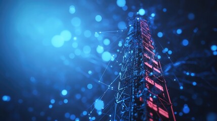 Poster - Abstract blue antenna mast representing 5G technology and telecommunications highlighting concepts of network communication and broadcasting