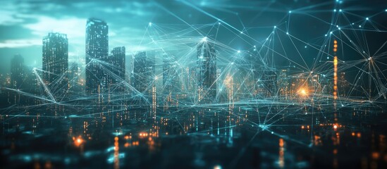 Poster - a futuristic connection depicted through dynamic lines in an urban landscape