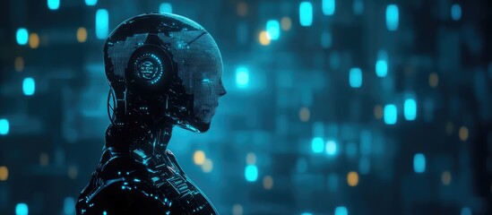 Poster - 3D illustration of a humanoid robot silhouette illuminated embodying themes of science and technology